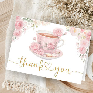 Cartão De Agradecimento Chá Baby Shower Menina Rosa Floral Dobrada Obrigad