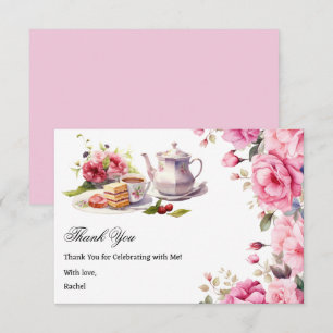 Cartão De Agradecimento Chá da Noiva Festa Tea Party Floral Rosa