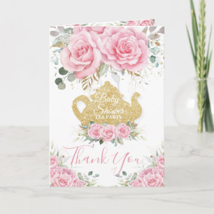 Cartão De Agradecimento Chá da Tarde Floral Rosa Festa de Bebê Aniversário