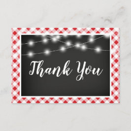 Cartão De Agradecimento Chá das luzes do quadro vermelho Gingham Obrigado
