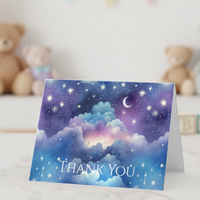 Cartão De Agradecimento Chá de adoção do céu estrelado - Lua e Estrelas (Starry Sky Baby Shower Thank You card)
