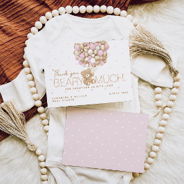 Cartão De Agradecimento Chá de Bear Rosa e Bebê Balão