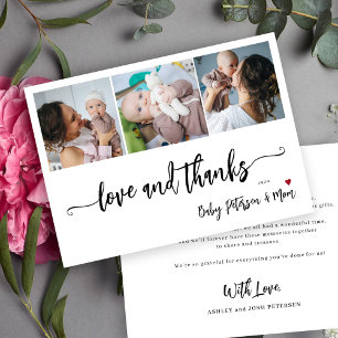 Cartão De Agradecimento Chá de bebê 3 colagem de fotos elegante script 