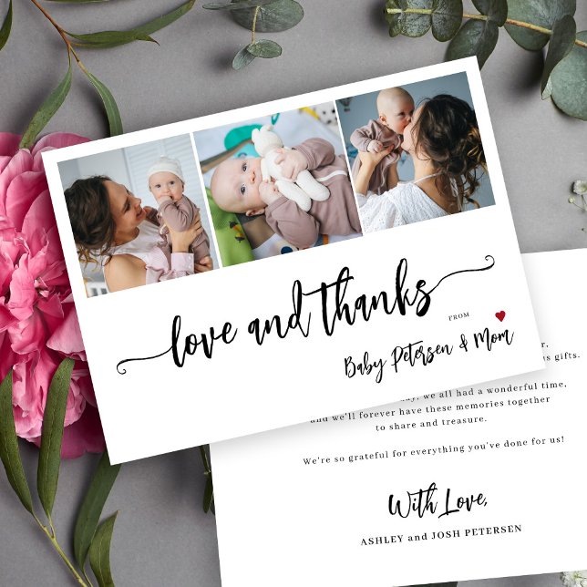 Cartão De Agradecimento Chá de bebê 3 colagem de fotos elegante script  (Criador carregado)