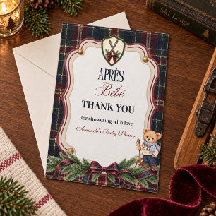 Cartão De Agradecimento Chá de Bebê Après Bébé Preppy Ski Lodge Christmas