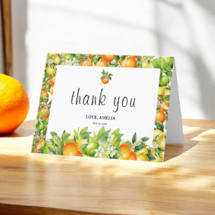 Cartão De Agradecimento Chá de Bebê Aquarela Jardim de Citros Frescos