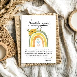 Cartão De Agradecimento Chá de Bebê Arco-Íris Boho Com Girassóis 