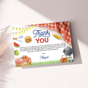Cartão De Agradecimento Chá de Bebê Azul BBQ 5x3.5