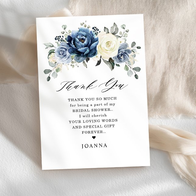 Cartão De Agradecimento Chá de Bebê Azul Empoeirado Champanhe Marfim Noiva (Dusty Blue Navy Champagne Ivory Bridal Shower Thank You Card)