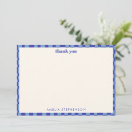 Cartão De Agradecimento Chá de Bebê Azul Xadrez Abstrato Personalizado