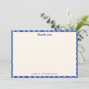 Cartão De Agradecimento Chá de Bebê Azul Xadrez Abstrato Personalizado