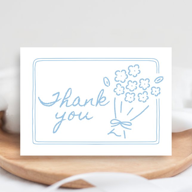 Cartão De Agradecimento Chá de Bebê Baby In Bloom (Blue Hand Drawn Baby in Bloom Baby Shower Thank you Card)