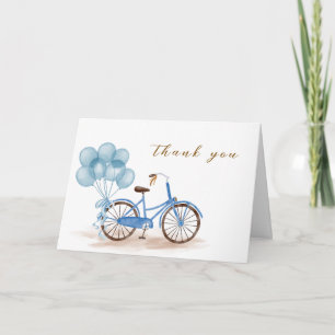 Cartão De Agradecimento Chá de Bebê Balão Bicicleta Azul Olá Bebê