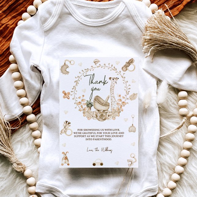 Cartão De Agradecimento Chá de Bebê Berçário Boho Girafa (Criador carregado)