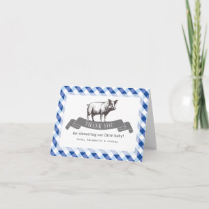 Cartão De Agradecimento Chá de Bebê Bibs & Ribs BBQ Rustic Navy Xadrez