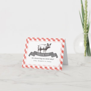 Cartão De Agradecimento Chá de Bebê Bibs & Ribs BBQ Xadrez Vermelho Rústic