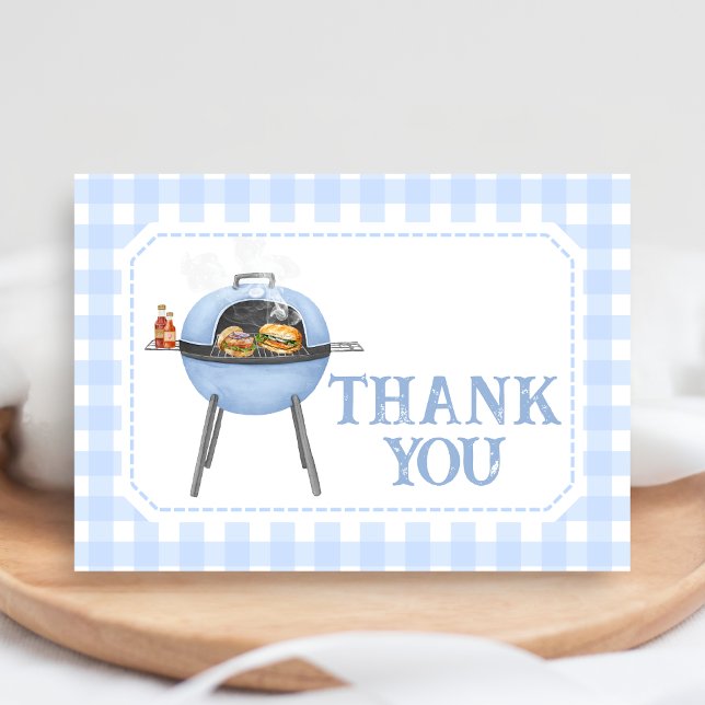 Cartão De Agradecimento Chá de Bebê Blue Burger BBQ (Bun and Burgers Baby Shower Thank You Card
)