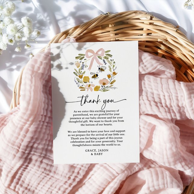 Cartão De Agradecimento Chá de Bebê Boho Abelha & Flor Selvagem (Criador carregado)