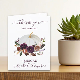 Cartão De Agradecimento Chá de Bebê Boho de Abóbora Floral de Outono