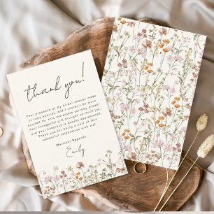 Cartão De Agradecimento Chá de Bebê Boho de Flores Silvestres Terracota