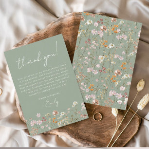 Cartão De Agradecimento Chá de Bebê Boho de Flores Silvestres Verde Sálvia