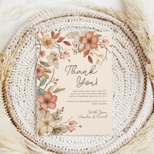 Cartão De Agradecimento Chá de Bebê Boho Flor de Campo Marfim