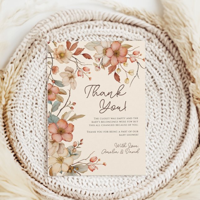 Cartão De Agradecimento Chá de Bebê Boho Flor de Campo Marfim (Criador carregado)