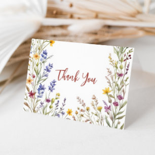 Cartão De Agradecimento Chá de Bebê Boho Flor Silvestre Nupcial