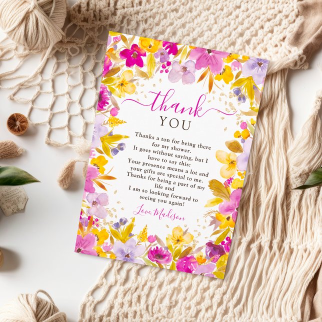 Cartão De Agradecimento Chá de bebê boho moderno roxo lavanda floral (Boho modern purple lavender floral bridal shower thank you card)