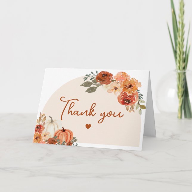 Cartão De Agradecimento Chá de Bebê Boho Outono Abóbora Floral (Frente)