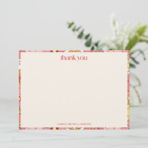 Cartão De Agradecimento Chá de Bebê Boho Retro Groovy Rosa Laranja Floral