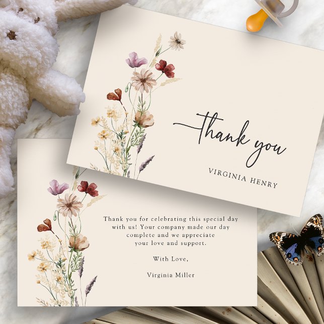 Cartão De Agradecimento Chá de Bebê Boho Wildflowers (Boho Wildflowers Baby Shower Thank You Card by Painted Paperie
)