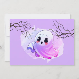 Cartão De Agradecimento Chá de Bebê Boo Halloween Tema Roxo Festa Fofa