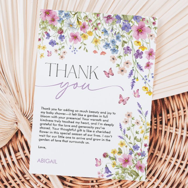 Cartão De Agradecimento Chá de Bebê Borboleta Bebê em Flor (Baby in Bloom Butterfly Baby Shower Thank You Card)