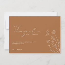 Cartão De Agradecimento Chá de Bebê Botânico Laranja Queimada de Terracota