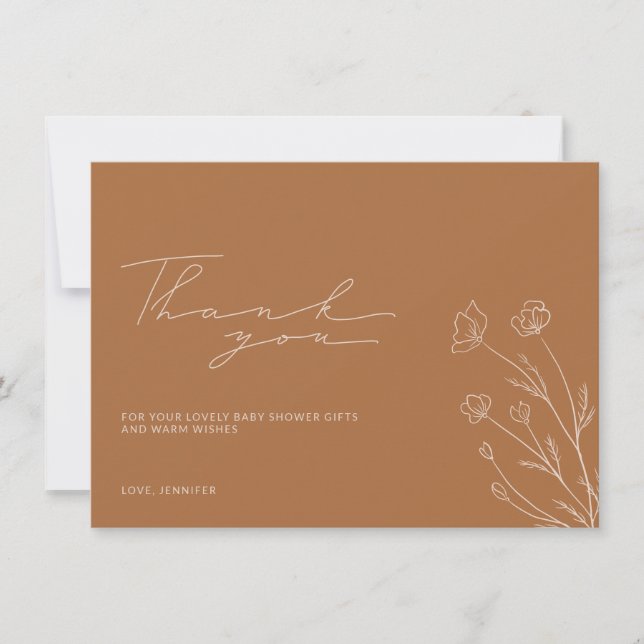 Cartão De Agradecimento Chá de Bebê Botânico Laranja Queimada Terracota (Frente)