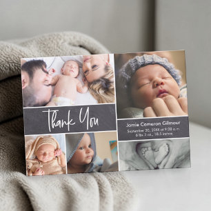 Cartão De Agradecimento Chá de Bebê com Colagem de Fotos de Letreiro Manua