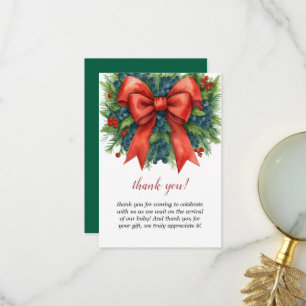 Cartão De Agradecimento Chá de Bebê com Laço Vermelho Natal Brunch