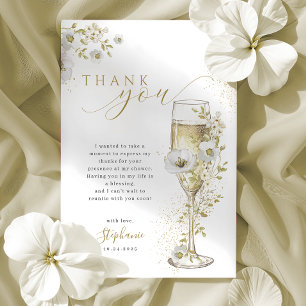 Cartão De Agradecimento Chá de Bebê com Pétalas e Prosecco de Flores Silve