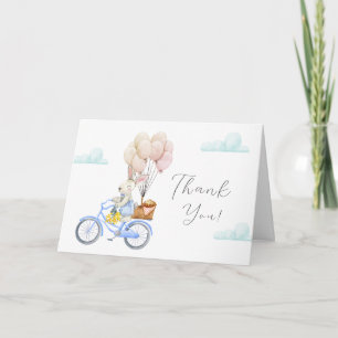 Cartão De Agradecimento Chá de Bebê Croissant Balão Bicicleta Bonjour Bébé