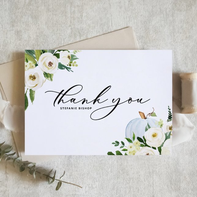 Cartão De Agradecimento Chá de Bebê de Abóbora Azul e Verdor Outono (Criador carregado)