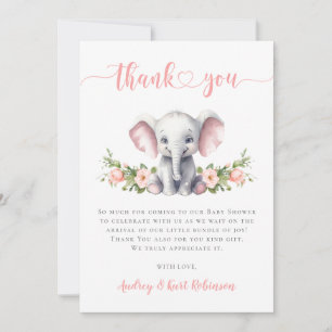 Cartão De Agradecimento Chá De Bebê De Amendoim, Elefante Rosa