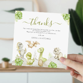 Cartão De Agradecimento Chá de Bebê de Dinossauro Aquarela Doce