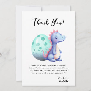 Cartão De Agradecimento Chá de Bebê de Dinossauro Pequeno Aquarela Fofa
