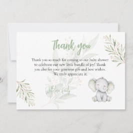 Cartão De Agradecimento Chá de Bebê de Elefante com Eucalipto Neutro em Gê