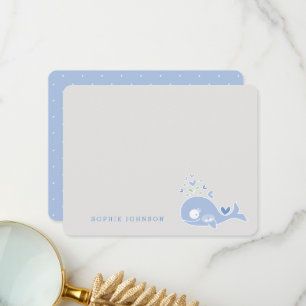 Cartão De Agradecimento Chá de Bebê de Gêmeos Meninos Baleia Azul Grávida 