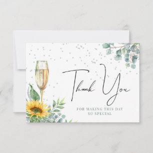 Cartão De Agradecimento Chá de Bebê de Girassol em Aquarela Champanhe