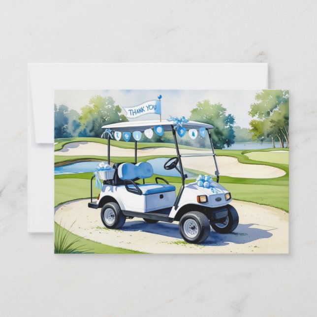Cartão De Agradecimento Chá de Bebê de Golfe tema Menino  (Frente)