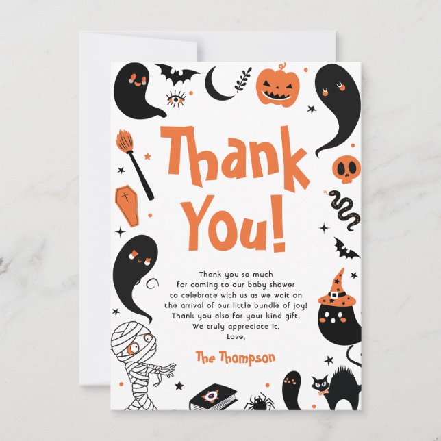 Cartão De Agradecimento Chá de Bebê de Halloween (Frente)