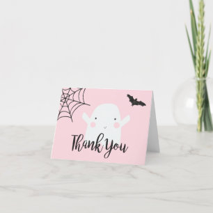 Cartão De Agradecimento Chá de Bebê de Halloween Fantasma Rosa
